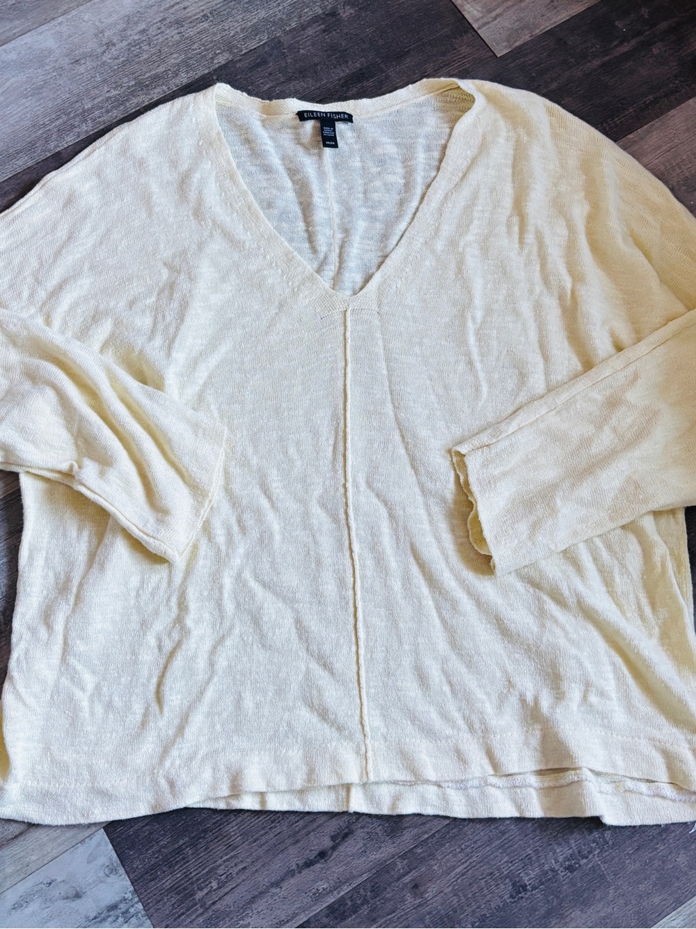 Eileen Fischer Light Yellow V-Neck Knit Sweater Sz M